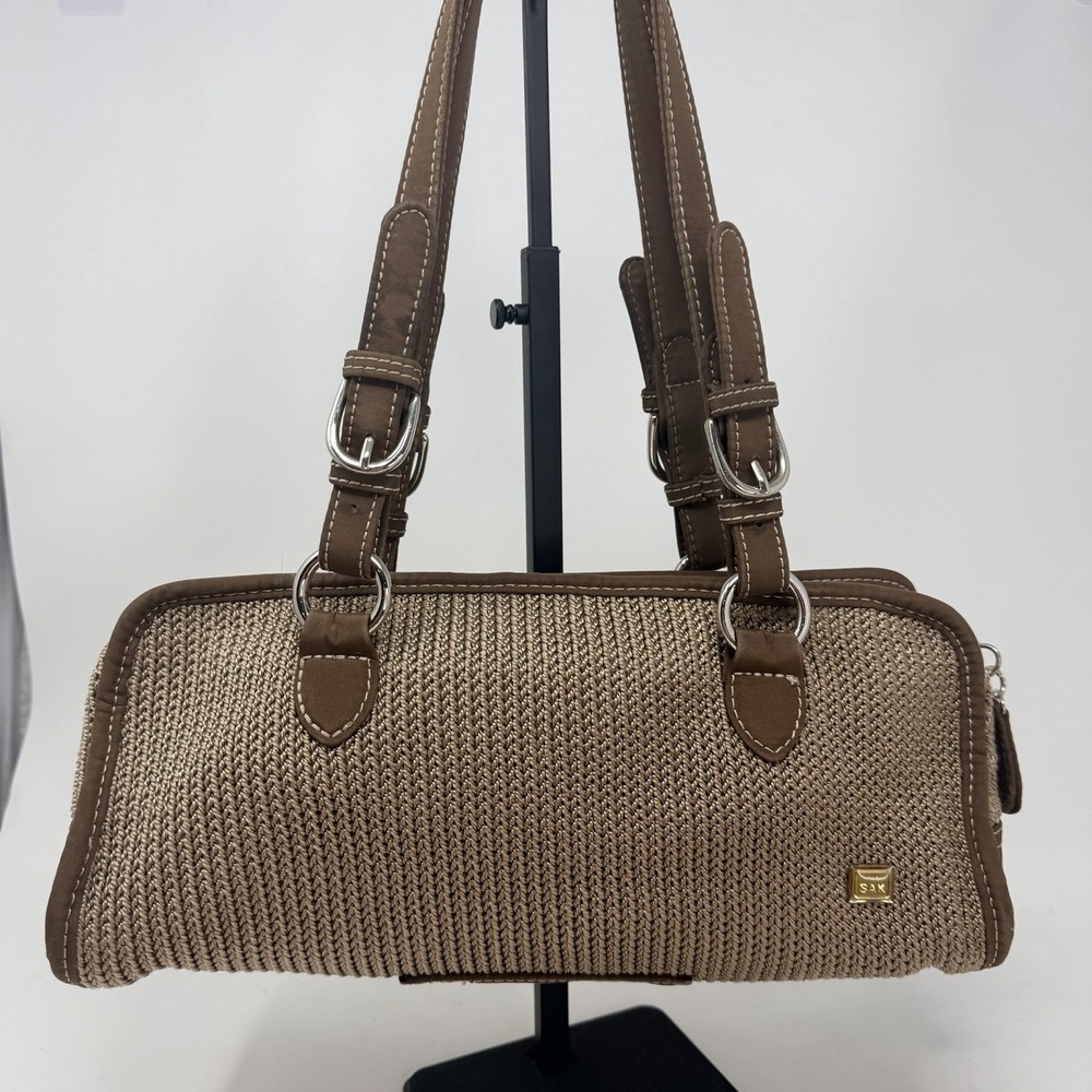 The Sak Y2K Brown Basket Weave Shoulder Bag Woven Baguette 13"x 5" X 5"
